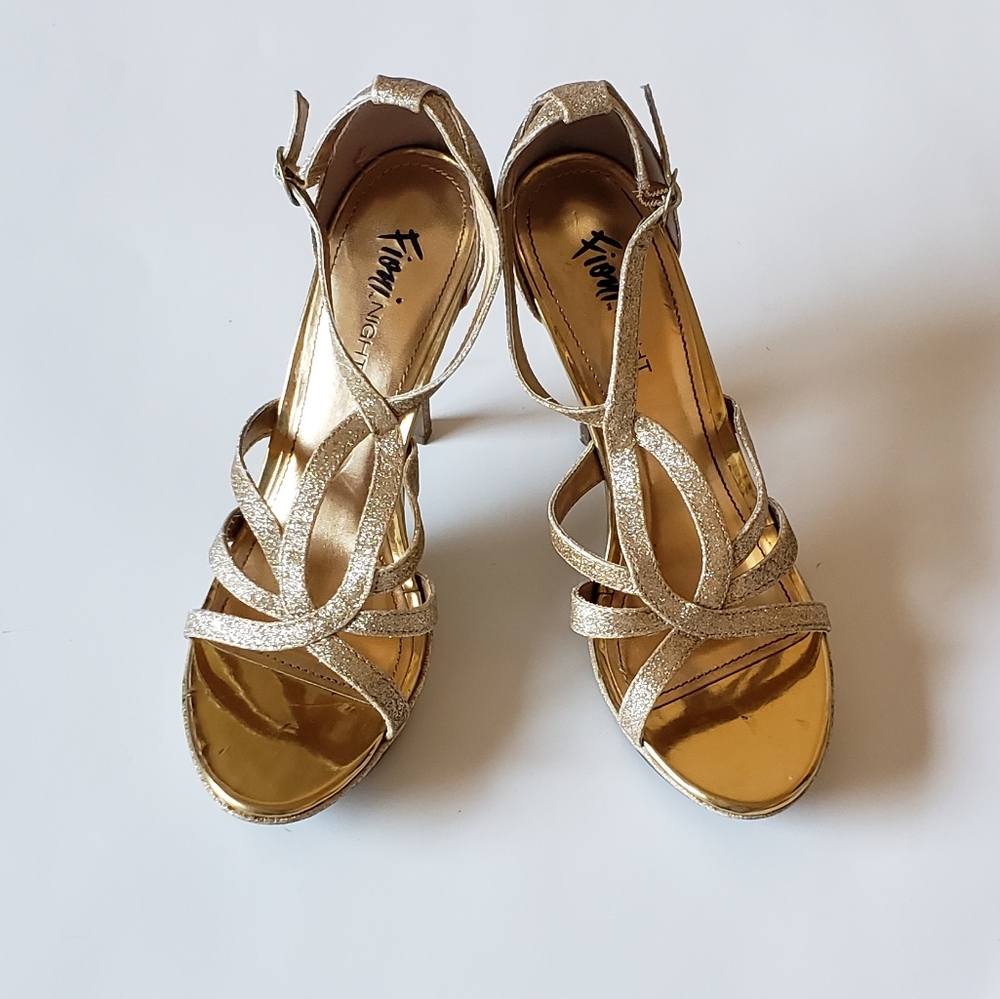 FIONI NIGHT GOLD SPARKLY ANKLE STRAP HEELS